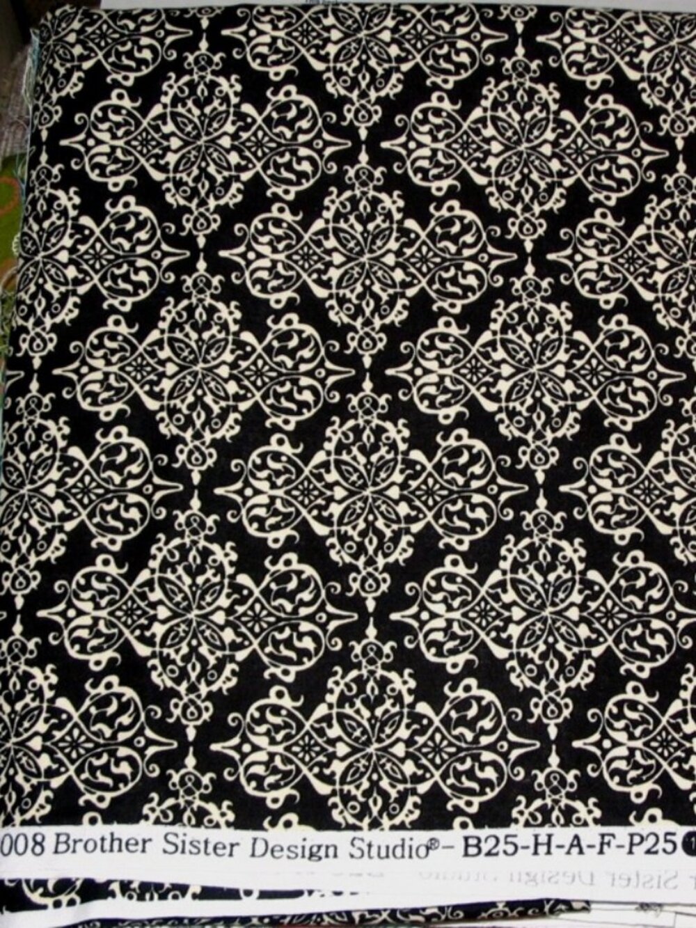 ECRU on BLACK Cotton Quilt Fabric 45" wide x 1 3/4 yards long